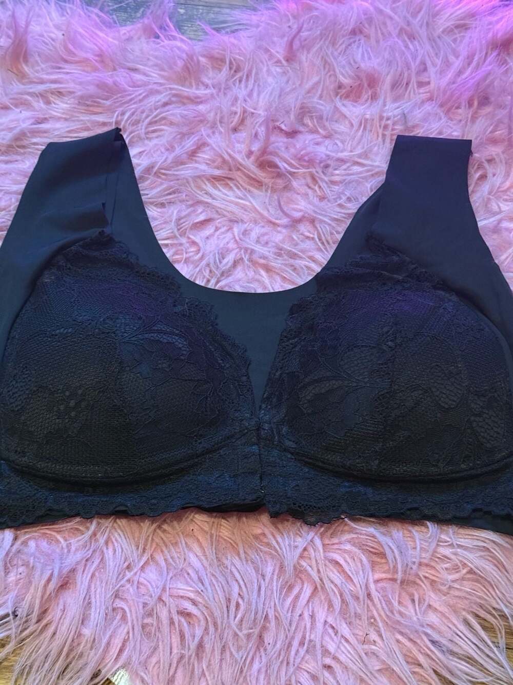 Jiuke Front Closure Bra Size 5XL Black Lace Seamless Sleep Bralette